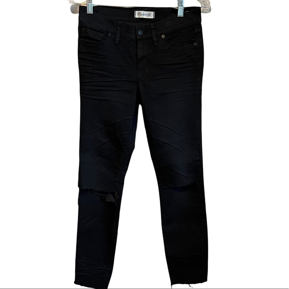 Madewell Black Skinny Skinny‎ Distressed Raw Hem Jeans